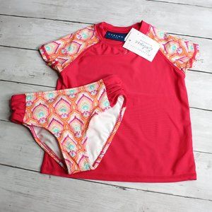 Cabana Life Girl's Rashguard Swimsuit Size 2T UPF 50+ 2 Pc